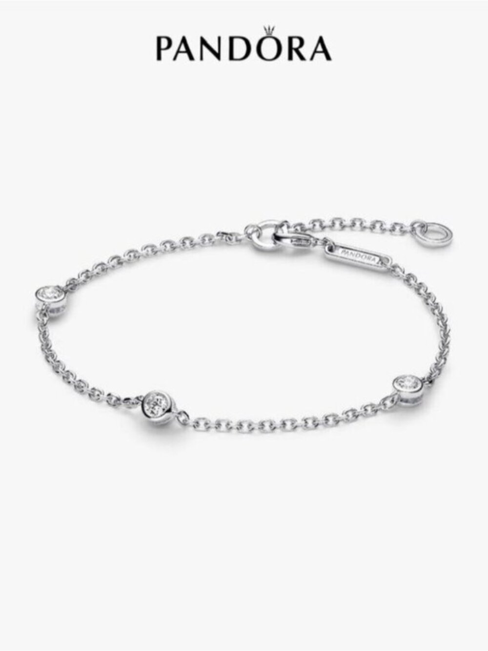 Pandora Era Bezel Sterling Silver Lab-grown Diamond Station Chain Bracelet